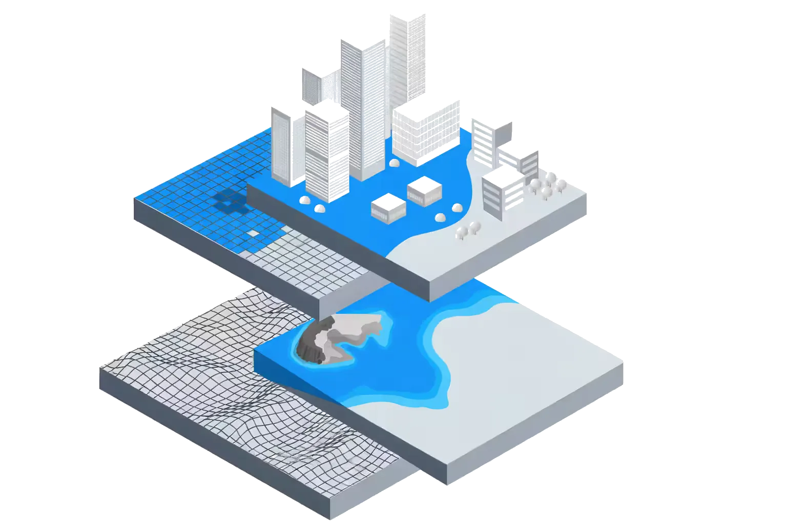 Layered climate data visualization with city and terrain