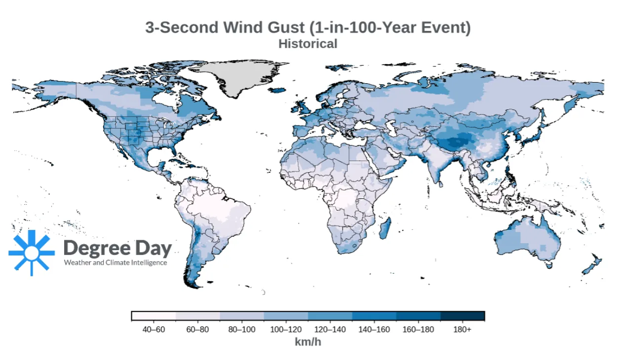 Extreme wind gust hazard map