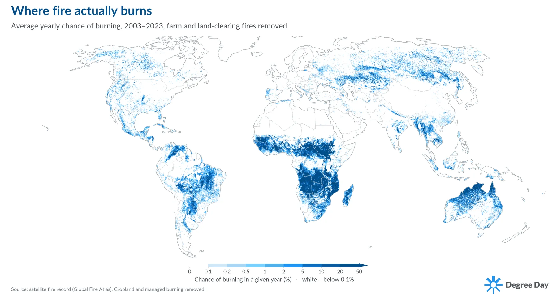 Where fire actually burns, 2003–2023