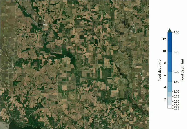 Animated modeled 100-year flood depths along the South Skunk River, Iowa