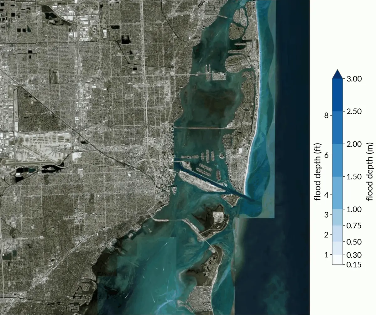 Animated modeled coastal flood-depth output, Miami, Florida